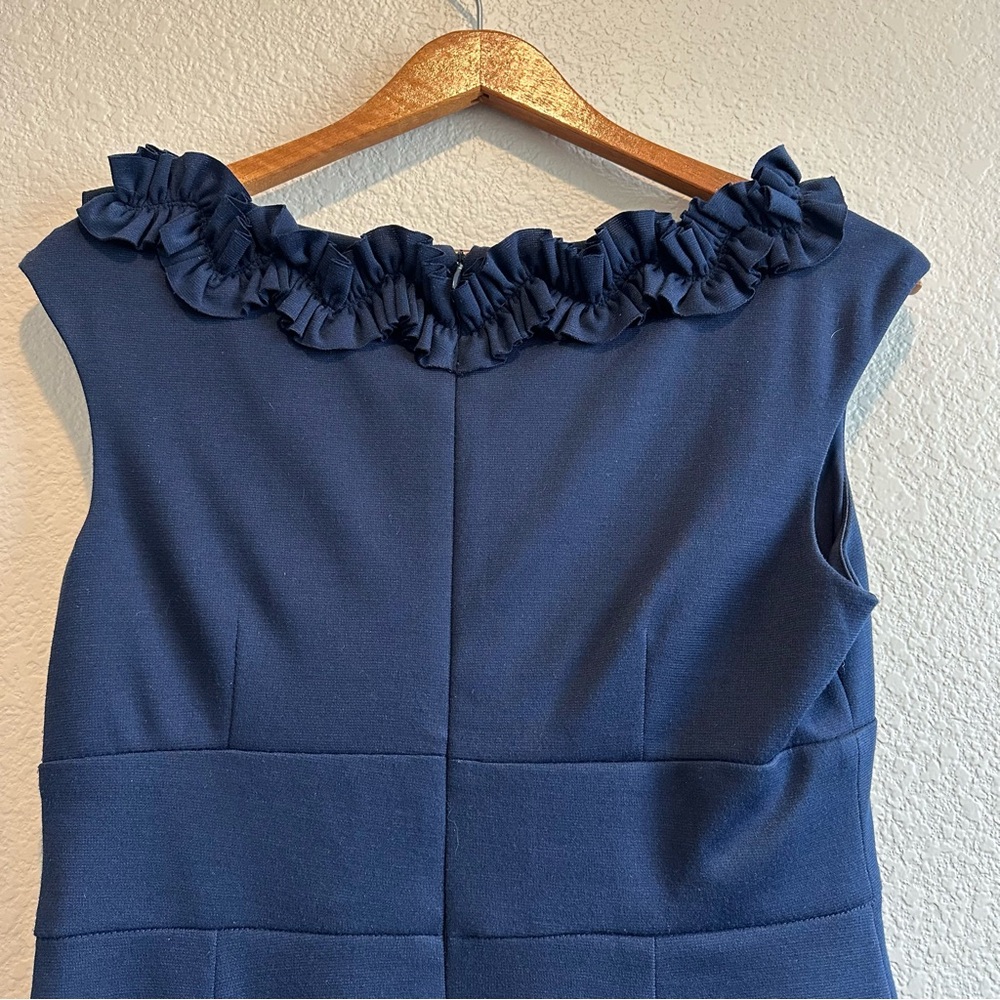 London Times Navy Blue Sleeveless Dress with Ruffle Detail. Size 10. - Picture 4 of 6